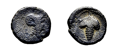 APULIA ARPI
                  Hannibal Æ15-16 Helmeted Athena grapes HN Italy 650
                  RARE
